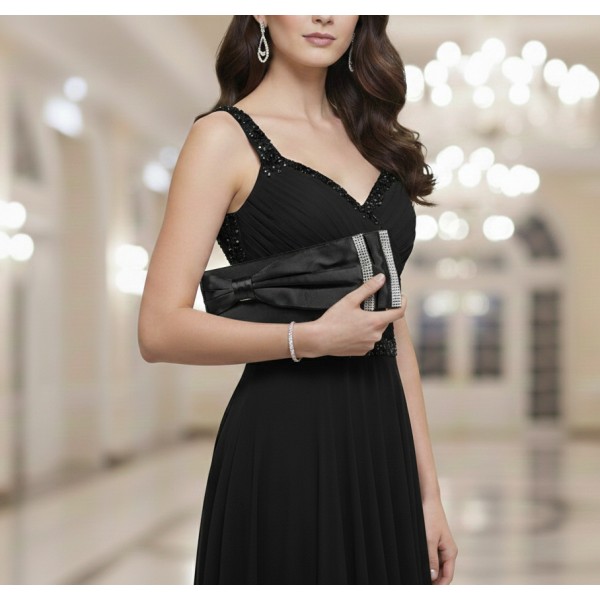 Evening Bag - Double Layer Bow w/ Linear Studs - Black - BG-92206B 